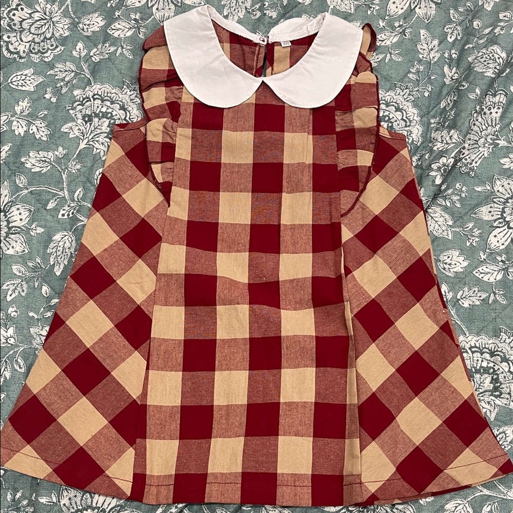Red and Tan Plaid Dress with White Peter Pan Collar